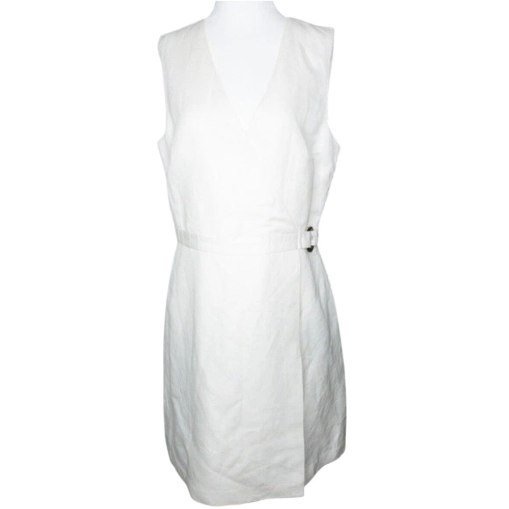 NWOT H&M Linen Wrap Dress Women XXL 2XL White Sleeveless Minimalist Quiet Luxury